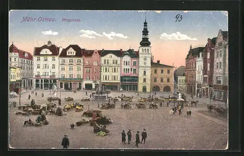 AK Mähr. Ostrau, Ringplatz mit Passanten