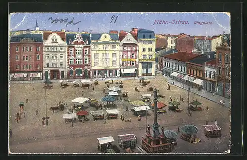 AK Mähr. Ostrau, Ringplatz mit Marktständen