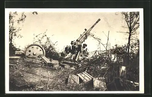 AK Velka Polom, Slezska Dedina 1945, zerstörtes Geschütz