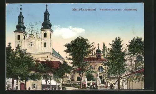 AK Maria-Lanzendorf, Wallfahrtskirche mit Calvarienberg