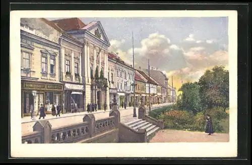 AK Kosice / Kaschau / Kassa, Hlavna utica s zupnym domom, Hauptstrasse m. d. Komitatsgebäude