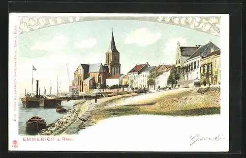 AK Emmerich a. Rhein, Uferpartie mit Dampferanlegestelle