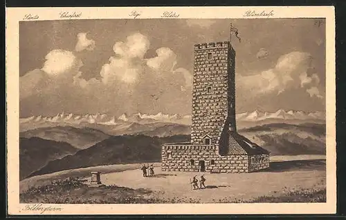 AK Feldberg, Feldbergturm mit Alpenfernsicht