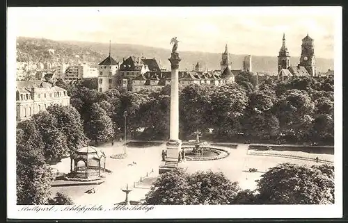 AK Stuttgart, Schlossplatz mit Säule, Altes Schloss