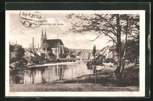 AK Görlitz, Blick auf die Peterskirche mit Neisse