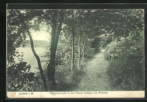 AK Lindow i. M., Uferpromenade in den Neuen Anlagen am Wutzsee