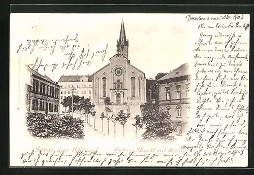 AK Schöneck, Unterer Markt mit Kirche