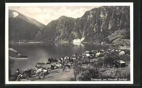 AK Unterach, Generalansicht mit dem Attersee