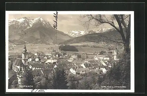AK Trofaiach, Blick auf den Ort, die Kirche und die Alpenspitzen