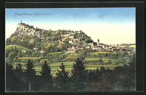 AK Riegersburg in der Steiermark, Generalansicht mit dem Schloss auf dem Berg