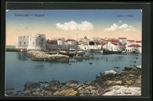 AK Dubrovnik, Blick in den Hafen