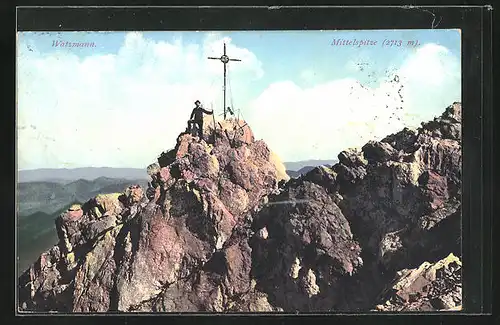 AK Watzmann, Gipfelkreuz auf der Mittelspitze