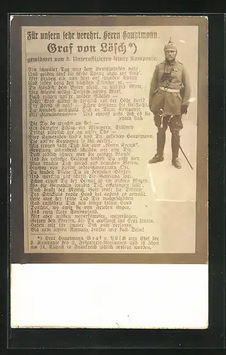 AK Heerführer Graf von Lösch, Portrait und Gedicht