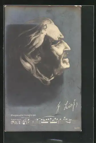 AK Portrait Franz Liszt, Metamorphose mit nackten Frauen im Gesicht