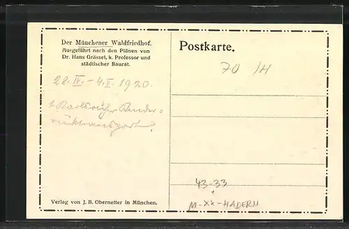 AK München-Hadern, Gräberanlage mit Holzdenkmalen im Waldfriedhof