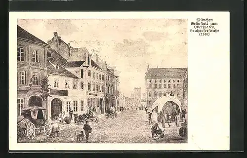 Künstler-AK München, Bräustatt zum Oberspaten, Neuhauserstrasse