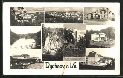 AK Rychnov n. Kn., verschiedene Orts- und Gebäudeansichten
