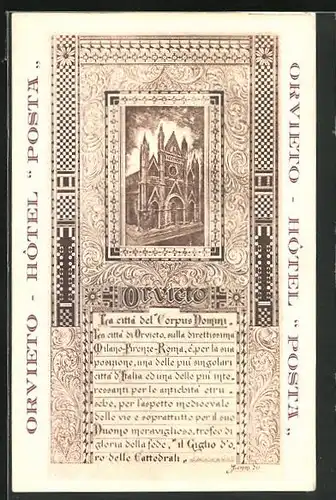 AK Orvieto, Hotel Posta, Stich der Kirche