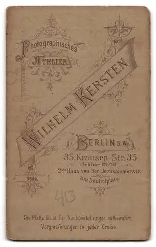 Fotografie Wilhelm Kersten, Berlin, Krausen-Str. 35, Portrait Herr im Anzug mit Moustache