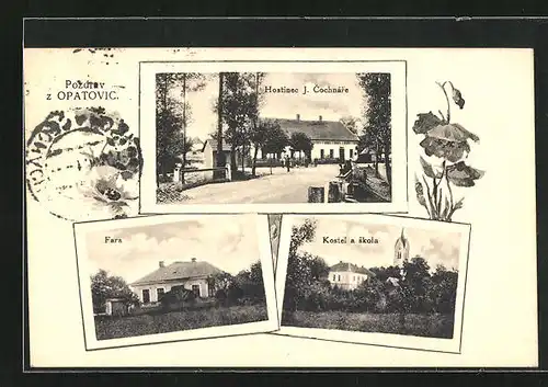 AK Opatovice, Hostinec J. Cochnare, Fara, Kostel a skola