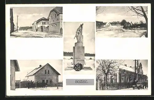 AK Bozec, Denkmal, Gasthaus, Ortspartie