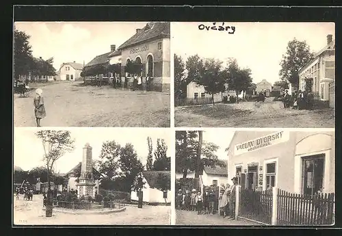 AK Ovcary, Gasthaus, Geschäft, Denkmal