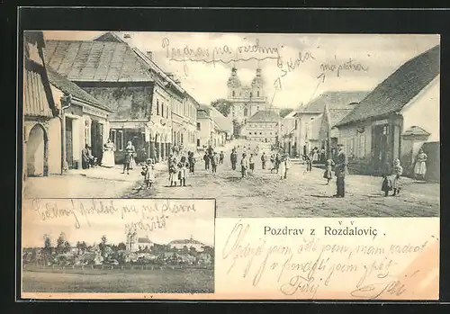 AK Rozdalovice, Strassenpartie mit Gebäudeansicht, Ortspartie