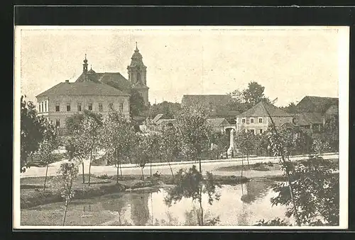 AK Ledcice, Kostel, Partie am Weiher