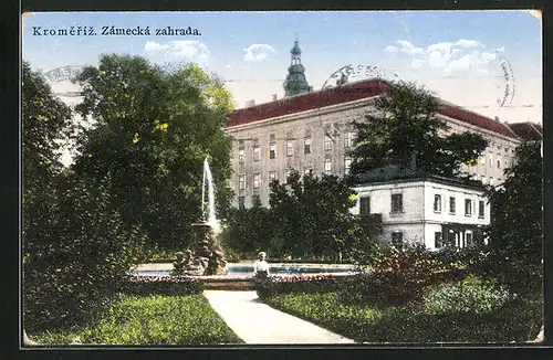 AK Kromeriz, Zamecka zahrada, Schloss mit Garten und Fontäne