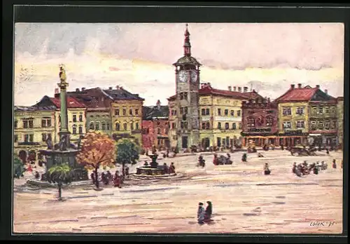 Künstler-AK Kromeriz, St. Lolek, Cis 8. Masarykovo namesti