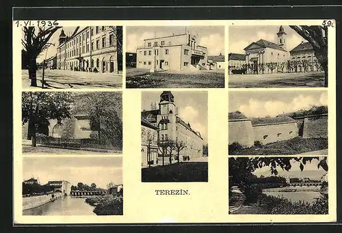 AK Theresienstadt / Terezin, Namesti, Sokol, Radnice, Stadmauer
