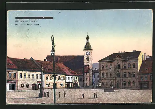 AK Bilin / Bilina, Hotel zum weissen Löwen, Namesti, Marktplatz