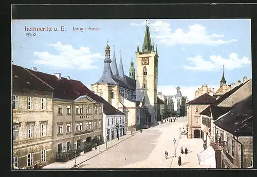 AK Leitmeritz / Litomerice, Lange Gasse, Rathaus, Radnice