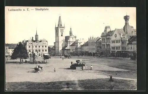 AK Leitmeritz / Litomerice, Stadtplatz, Rathaus, Namesti, Radnice