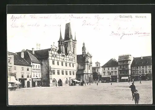 AK Leitmeritz / Litomerice, Marktplatz, Namesti, Rathaus, Radnice