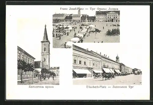 AK Srbsko, Franz Josef-Platz, Elisabeth-Platz, Kirche