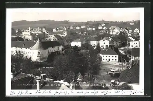 AK Gallspach, Vogelschau mit Gasthof Wurm, Zeileis Institut, Marktplatz und Schloss