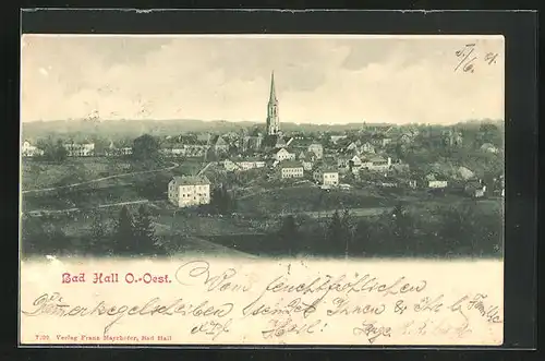 AK Bad Hall, Teilansicht des Ortes mit Kirchturm