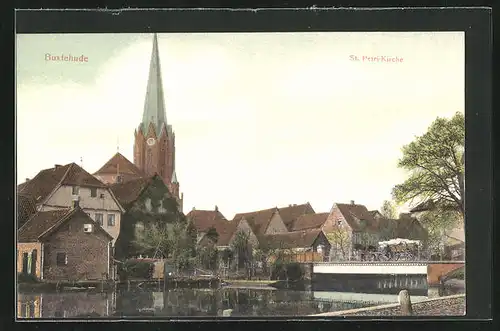 AK Buxtehude, Blick über die Este auf die St. Petri-Kirche