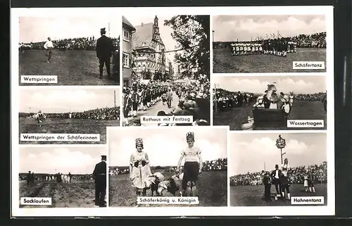 AK Markgröningen, Originalaufnahmen vom Schäferlauf, Wettspringen, Schäfertanz, Rathaus mit Festzug