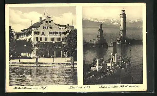 AK Lindau i. B., Hotel Lindauerhof, Blick von der Hotelterrasse auf die Hafeneinfahrt