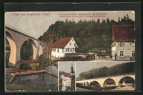 AK Laufenmühle, Eisenbahnviadukt, Wasserfall