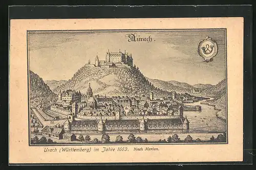 AK Urach, Stadtansicht nach Merian um 1663