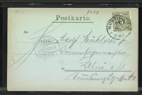 Mondschein-AK Nürtingen, Neckarpartie mit Blick zum Ort