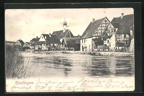 AK Riedlingen, Donaupartie mit Blick zur Kirche