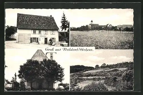 AK Weildorf / Hohenz., Kirche, Geschäftshaus Norbert Huber