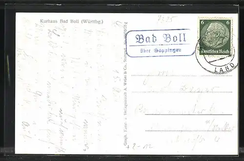 AK Bad Boll /Württbg., Blick zum Kurhaus, Landpoststempel