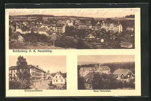 AK Schömberg O. A. Neuenbürg, Teilansicht, Schwarzwaldheim, Neue Heilanstalt