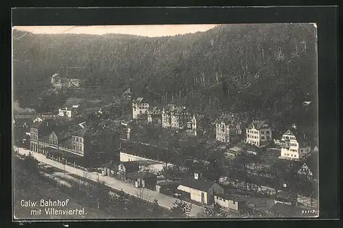 AK Calw, Bahnhof mit Villenviertel