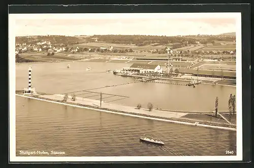 AK Stuttgart-Hofen, Stausee mit Booten